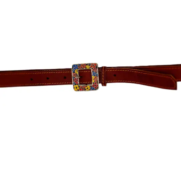 Ceinture cuir marron femme 25 mm – boucle fleurie – Image 3
