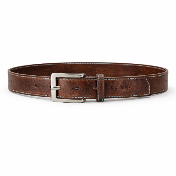 Ceinture piquée en cuir marron homme - 40 mm – Image 3