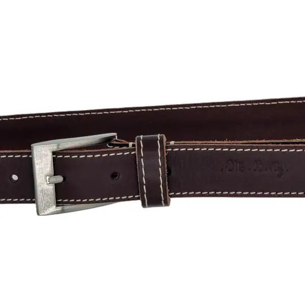 Ceinture piquée en cuir marron - 30 mm