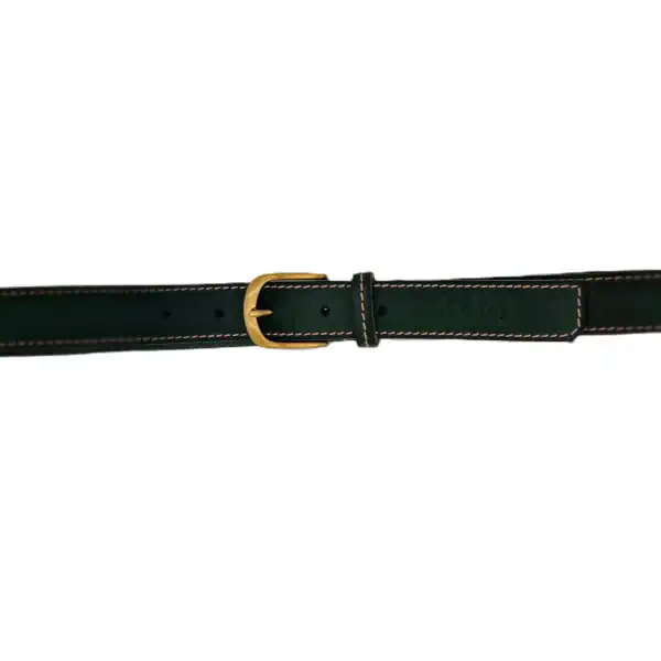 Ceinture piquée en cuir vert foncé 30 mm - femme ou homme - boucle laiton – Image 4