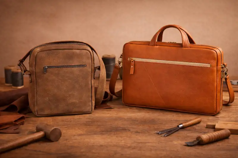 Sacs et sacoches en cuir pour homme. Créations disponibles immédiatement pour offrir. Fabrication artisanale en Vendée, en France.
