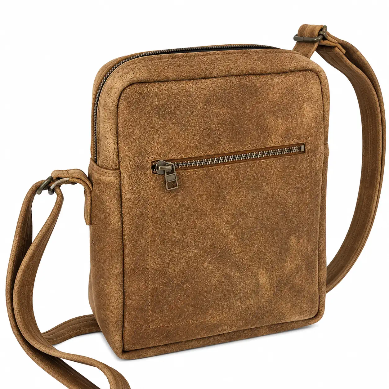 Sacoche homme en cuir marron clair patiné – Pièce unique – Image 2