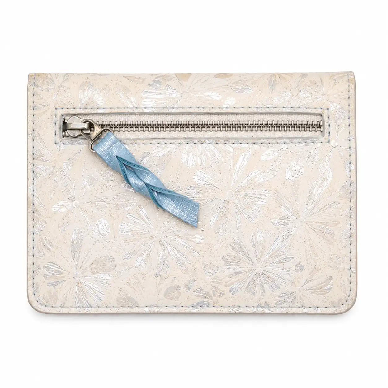 Portefeuille femme cuir à rabats - Format moyen - Bleu marine, bleu ciel et blanc argenté – Image 2
