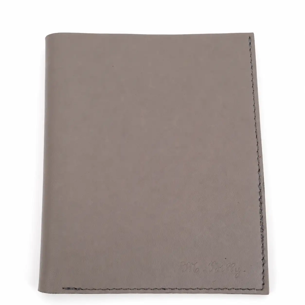 Portefeuille homme artisanal en cuir de veau taupe fermé