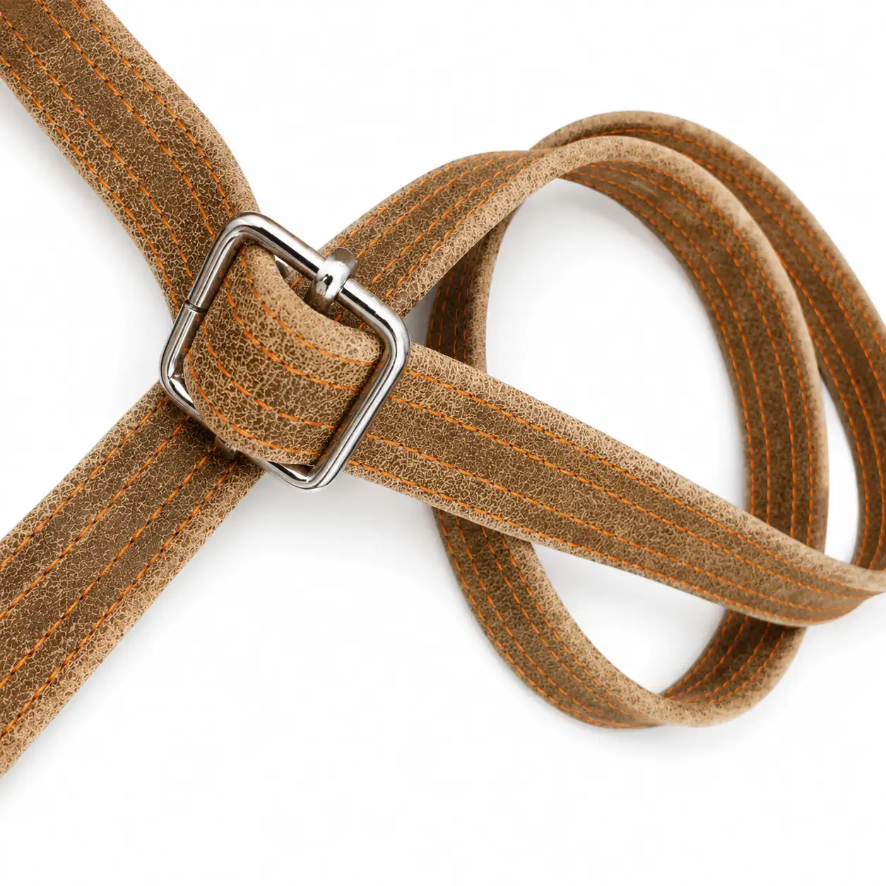 Sacoche artisanale en cuir marron clair patiné piqure orange – Pièce unique – Image 6