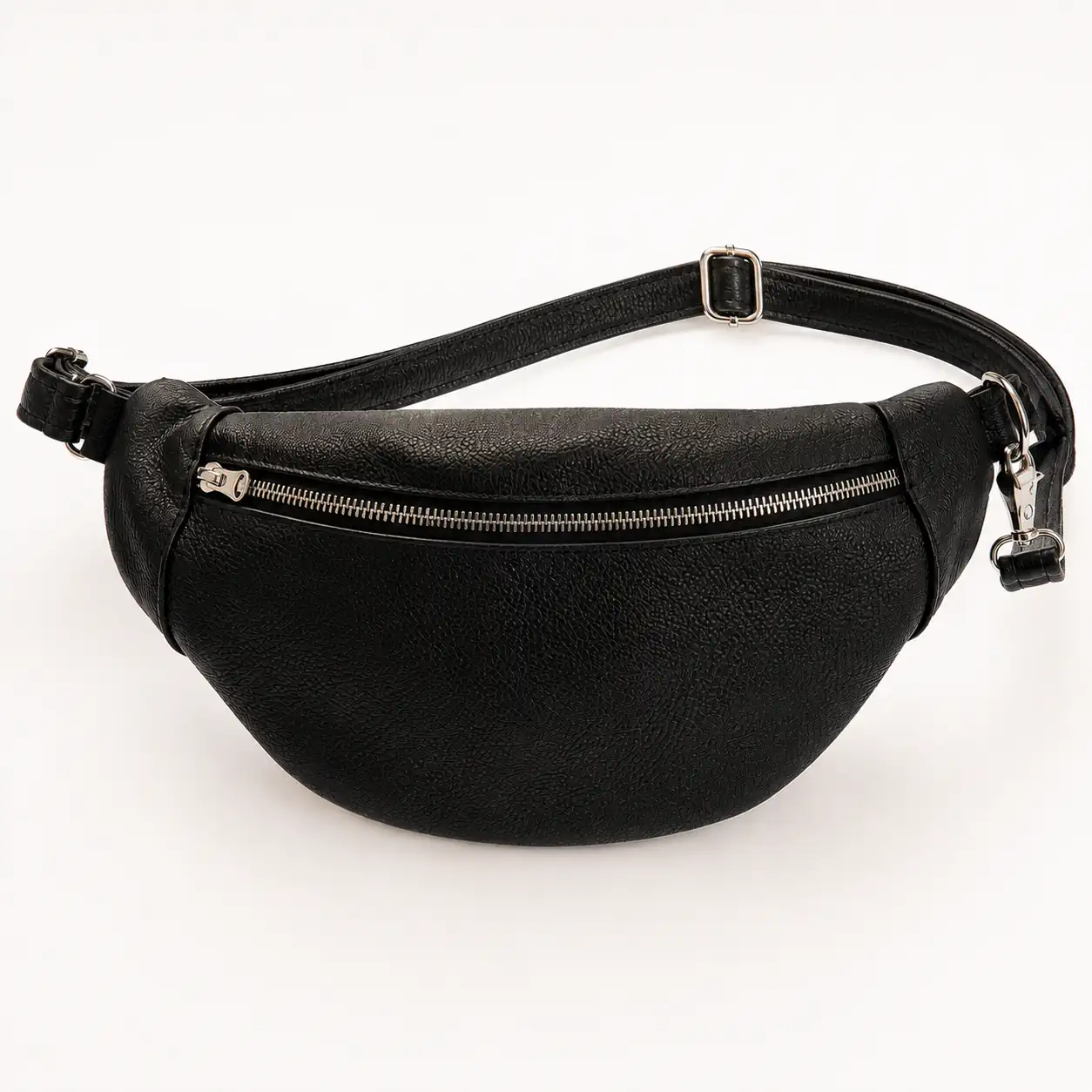 Banane en cuir noir grainé avec bandoulière en cuir